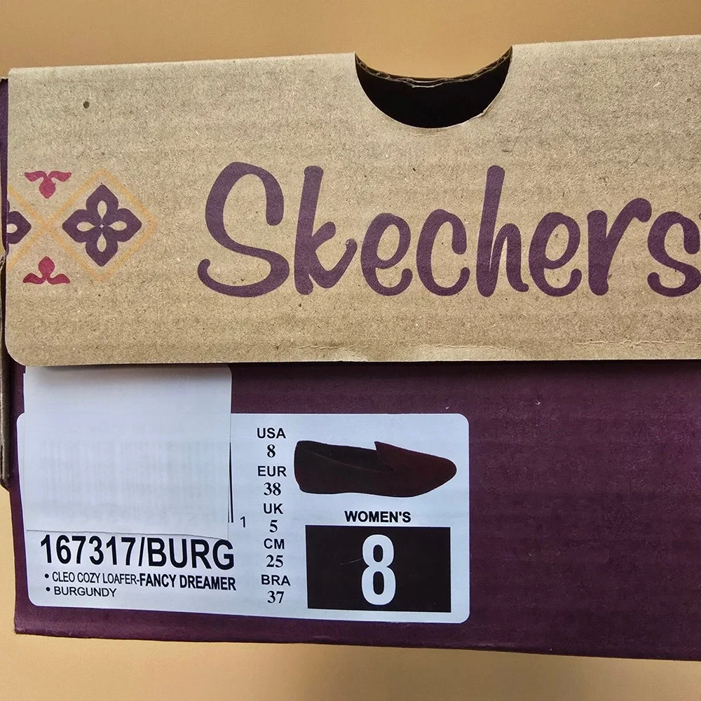 Skechers Cleo Cozy Loafer Fancy Dreamer Burgundy Faux Fur Flats Loafer Womens 8